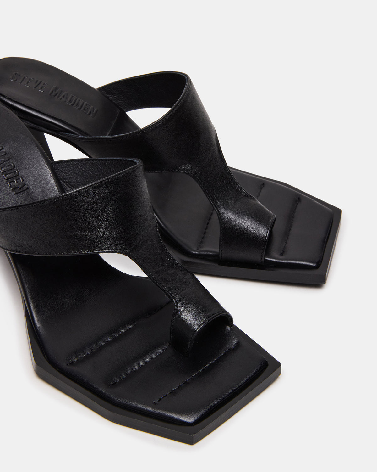 ALAMEDA Black Leather Square-Toe Mule Women's Heel - Steve Madden