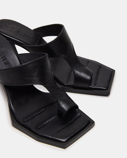 ALAMEDA Black Leather Square-Toe Mule Women's Heel - Steve Madden