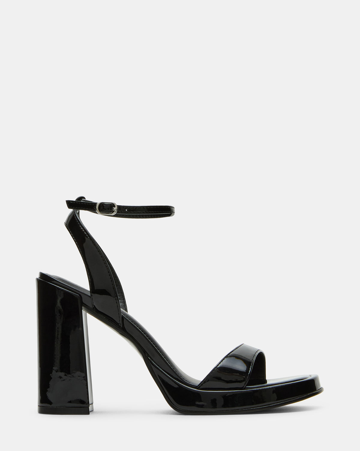 SULLIVAN Black Patent Square-Toe Strappy Heel | Women's Heels - Steve Madden
