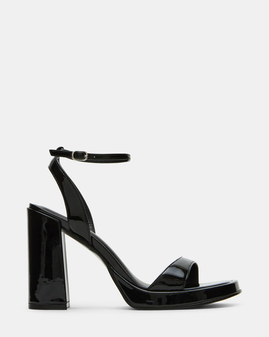SULLIVAN Black Patent Square-Toe Strappy Heel | Women's Heels - Steve Madden