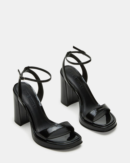 SULLIVAN Black Patent Square-Toe Strappy Heel | Women's Heels - Steve Madden