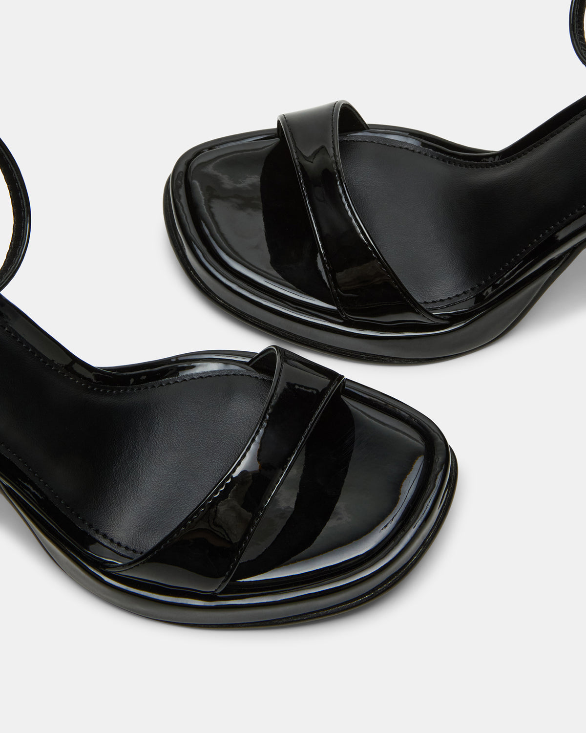 SULLIVAN Black Patent Square-Toe Strappy Heel | Women's Heels - Steve Madden