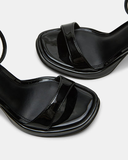 SULLIVAN Black Patent Square-Toe Strappy Heel | Women's Heels - Steve Madden
