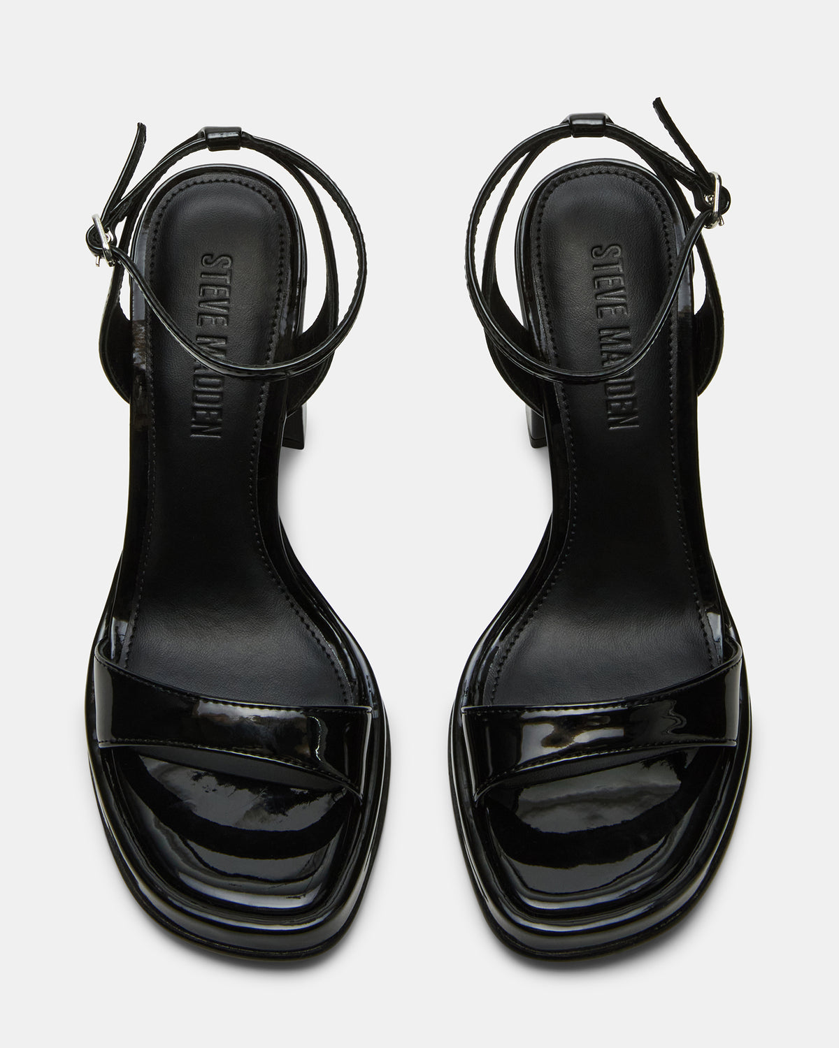 SULLIVAN Black Patent Square-Toe Strappy Heel | Women's Heels - Steve Madden