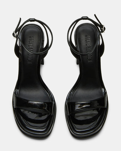 SULLIVAN Black Patent Square-Toe Strappy Heel | Women's Heels - Steve Madden