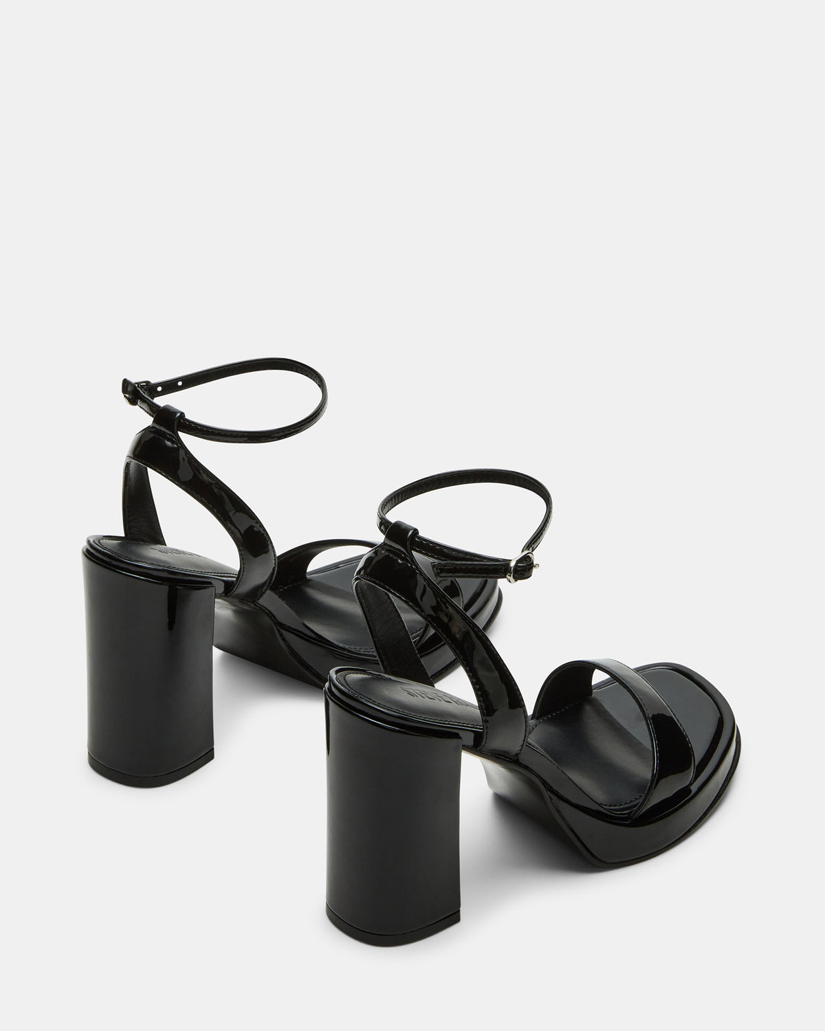 SULLIVAN Black Patent Square-Toe Strappy Heel | Women's Heels - Steve Madden
