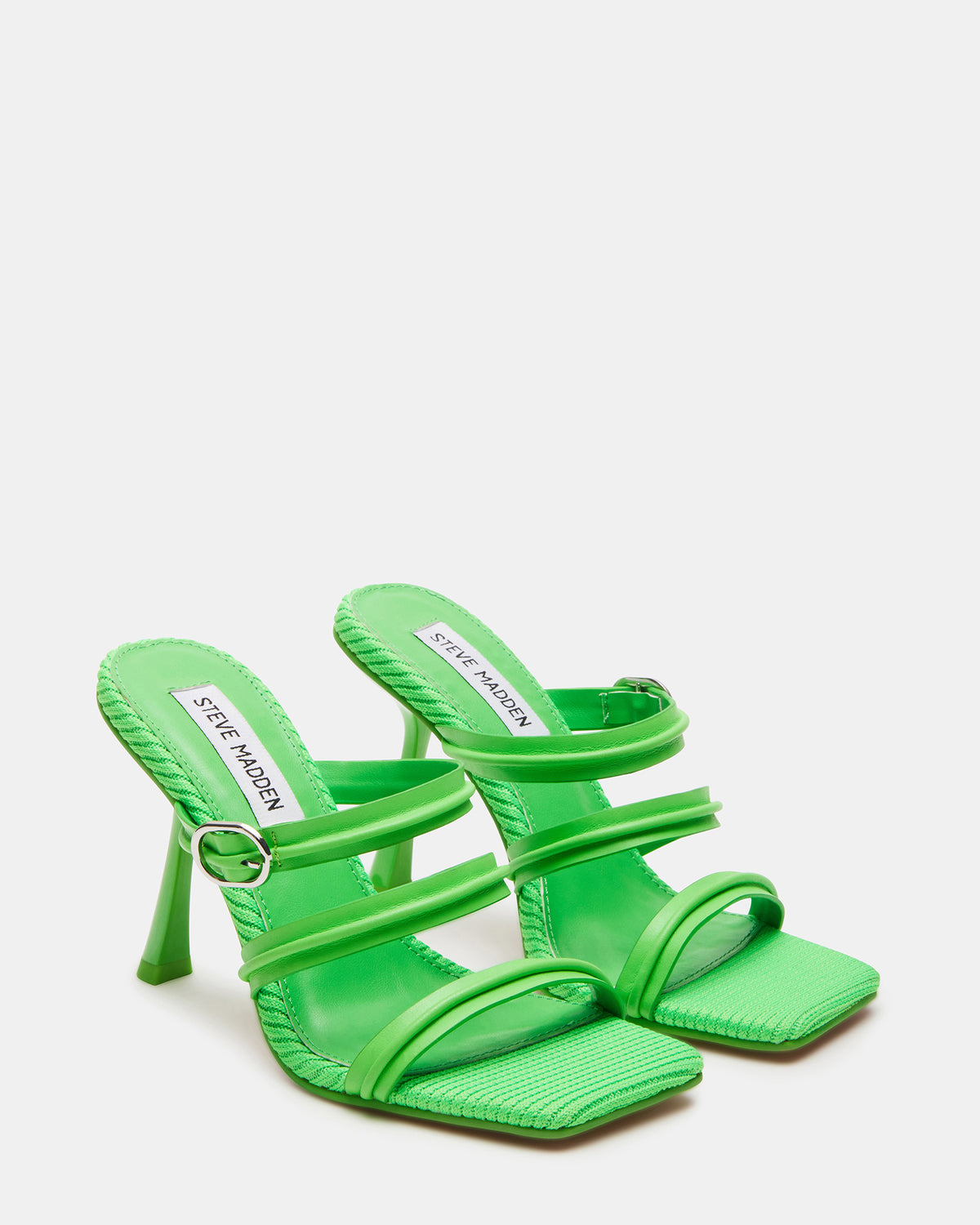TRIN Green Strappy Square Toe Mule | Women's Heels - Steve Madden