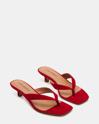 TRACIE Red Suede Thong Strap Women's Kitten Heel - Steve Madden