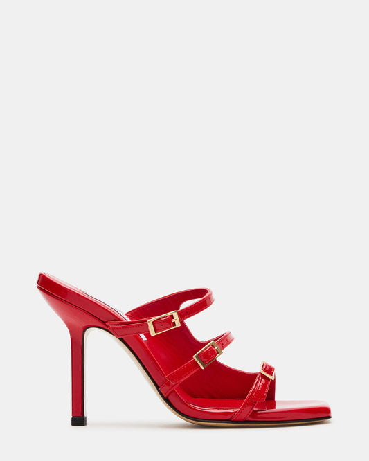 OPULENT Red Leather Square Toe Mule Heel | Women's Heels - Steve Madden
