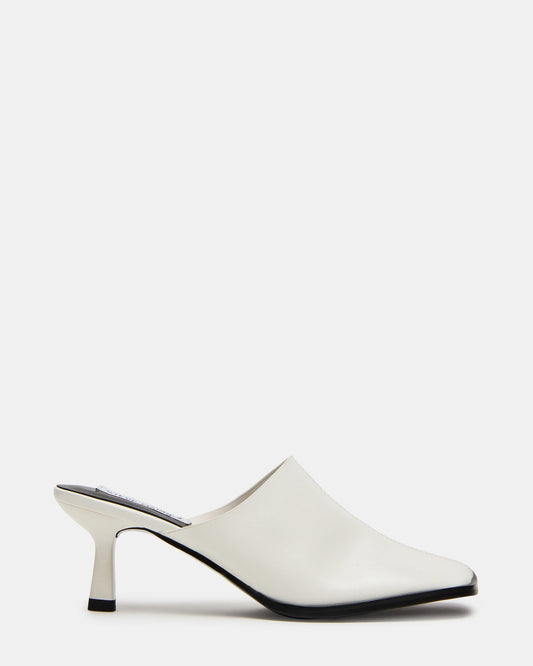 DEMPSEY White Leather Square-Toe Mule Women's Heel - Steve Madden