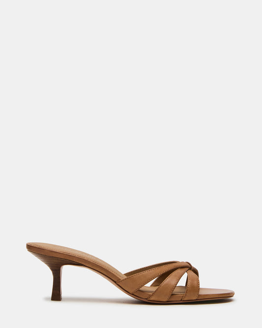 CARY Camel Leather Square-Toe Strappy Mule Women's Heel - Steve Madden
