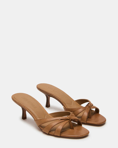 CARY Camel Leather Square-Toe Strappy Mule Women's Heel - Steve Madden