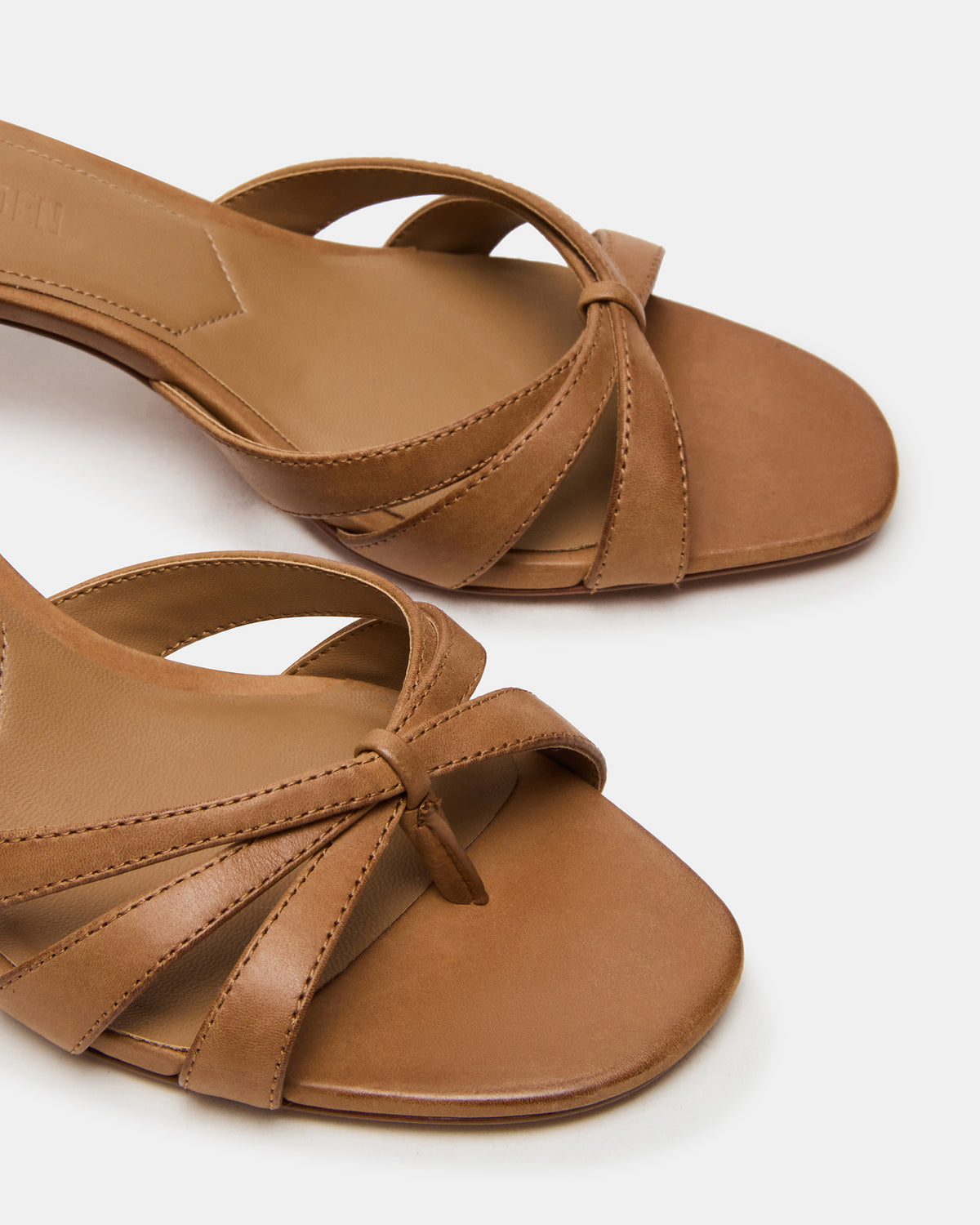 CARY Camel Leather Square-Toe Strappy Mule Women's Heel - Steve Madden