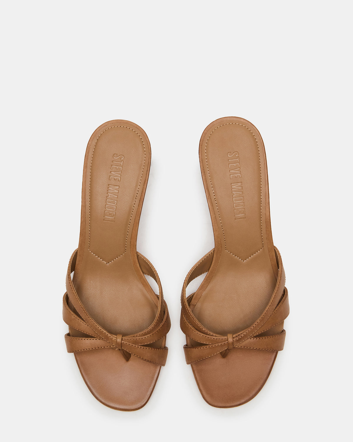 CARY Camel Leather Square-Toe Strappy Mule Women's Heel - Steve Madden