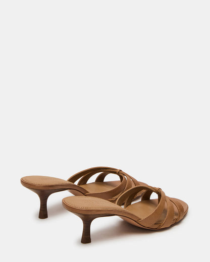 CARY Camel Leather Square-Toe Strappy Mule Women's Heel - Steve Madden
