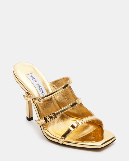 OPULENT Gold Leather Square Toe Mule Heel | Women's Heels - Steve Madden