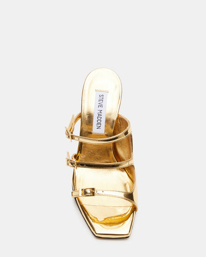 OPULENT Gold Leather Square Toe Mule Heel | Women's Heels - Steve Madden
