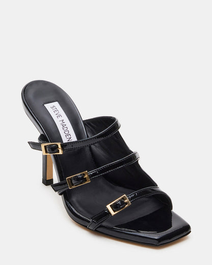 OPULENT Black Leather Square Toe Mule Heel | Women's Heels - Steve Madden