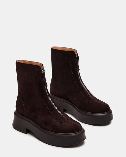 JONES Chocolate Brown Suede Zipper Lug Women's Ankle Boot - Steve Madden