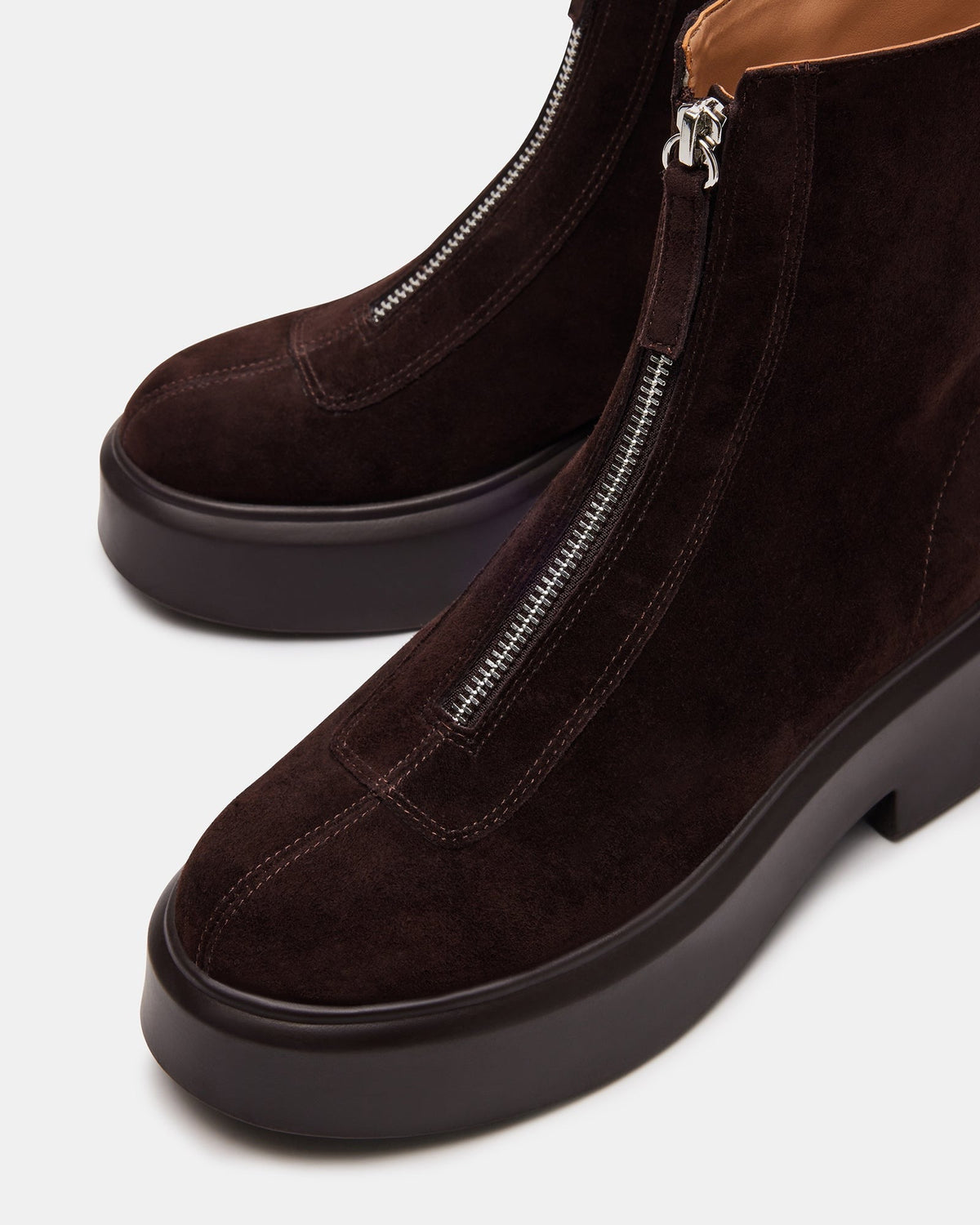 JONES Chocolate Brown Suede Zipper Lug Women's Ankle Boot - Steve Madden