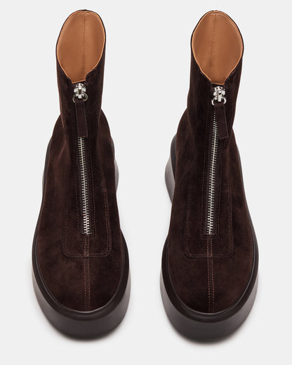 JONES Chocolate Brown Suede Zipper Lug Women's Ankle Boot - Steve Madden