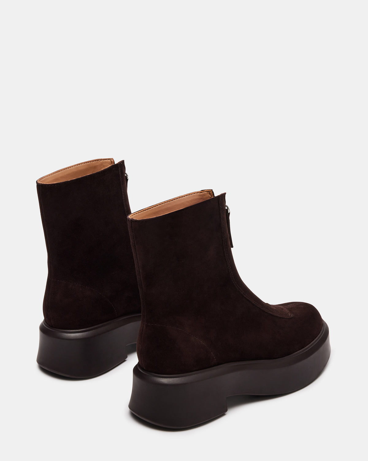 JONES Chocolate Brown Suede Zipper Lug Women's Ankle Boot - Steve Madden