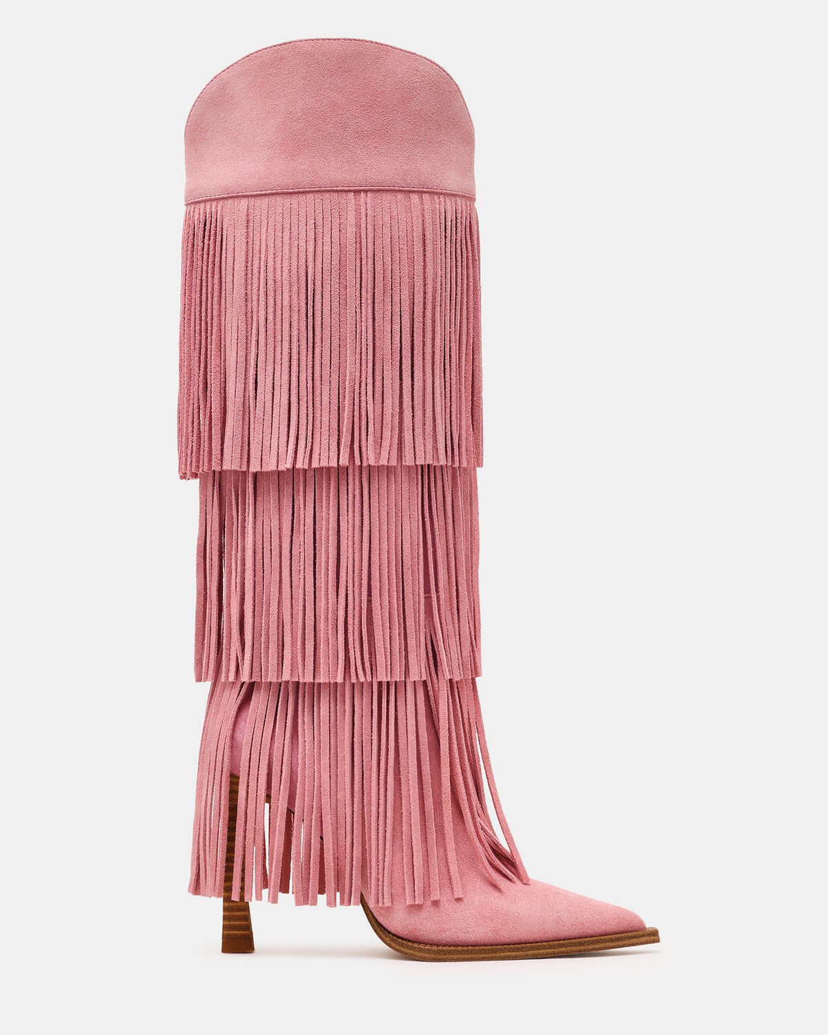KINZEE Fringe Pink Suede Pointed-Toe Knee-High Western Stiletto Women's Boot - Steve Madden