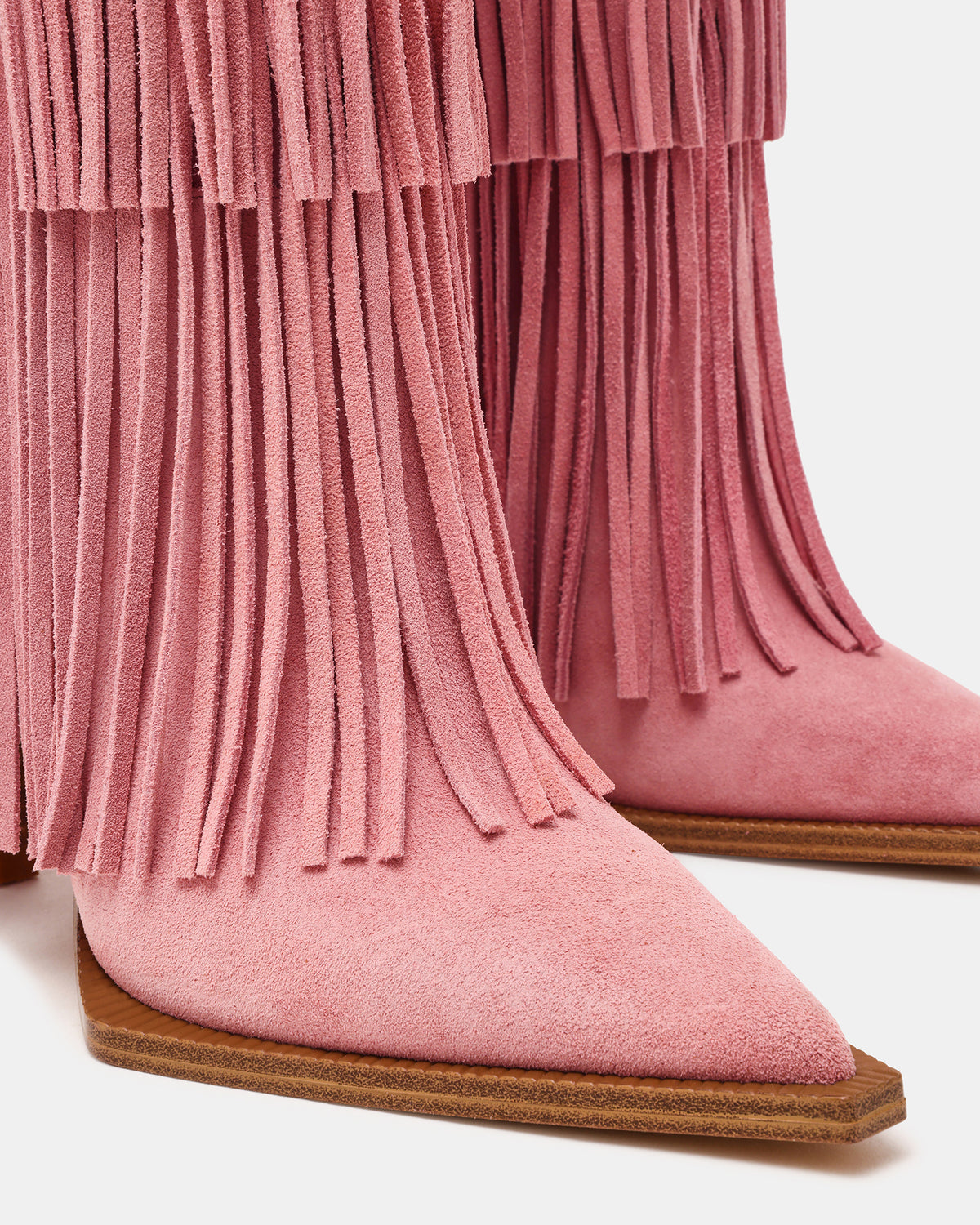 KINZEE Fringe Pink Suede Pointed-Toe Knee-High Western Stiletto Women's Boot - Steve Madden