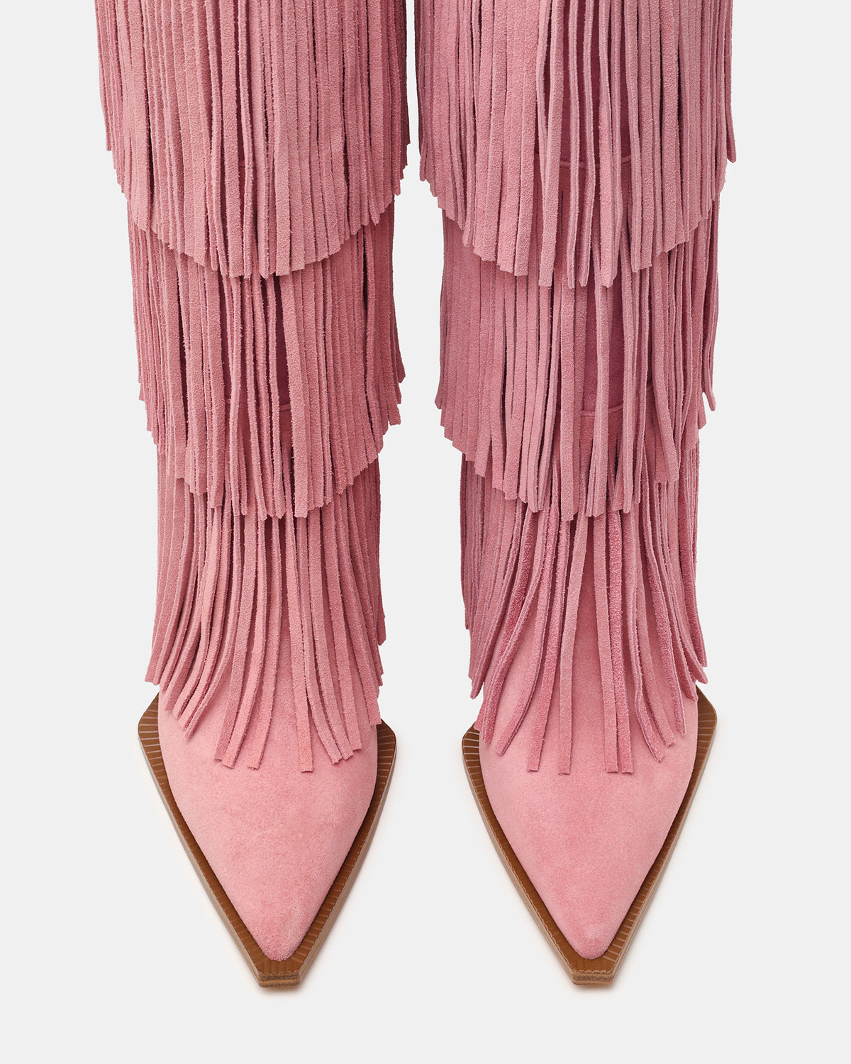 KINZEE Fringe Pink Suede Pointed-Toe Knee-High Western Stiletto Women's Boot - Steve Madden