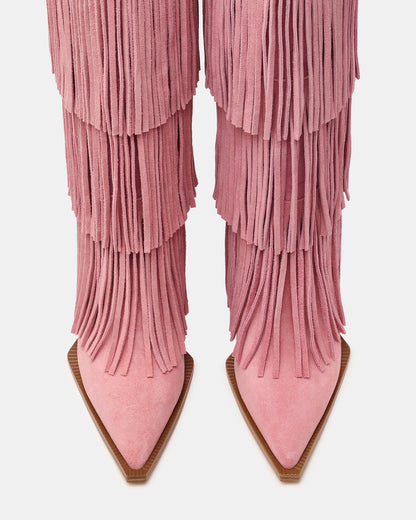 KINZEE Fringe Pink Suede Pointed-Toe Knee-High Western Stiletto Women's Boot - Steve Madden
