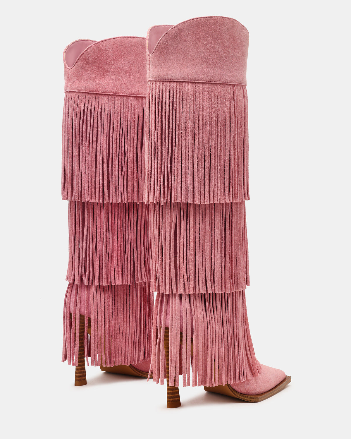 KINZEE Fringe Pink Suede Pointed-Toe Knee-High Western Stiletto Women's Boot - Steve Madden