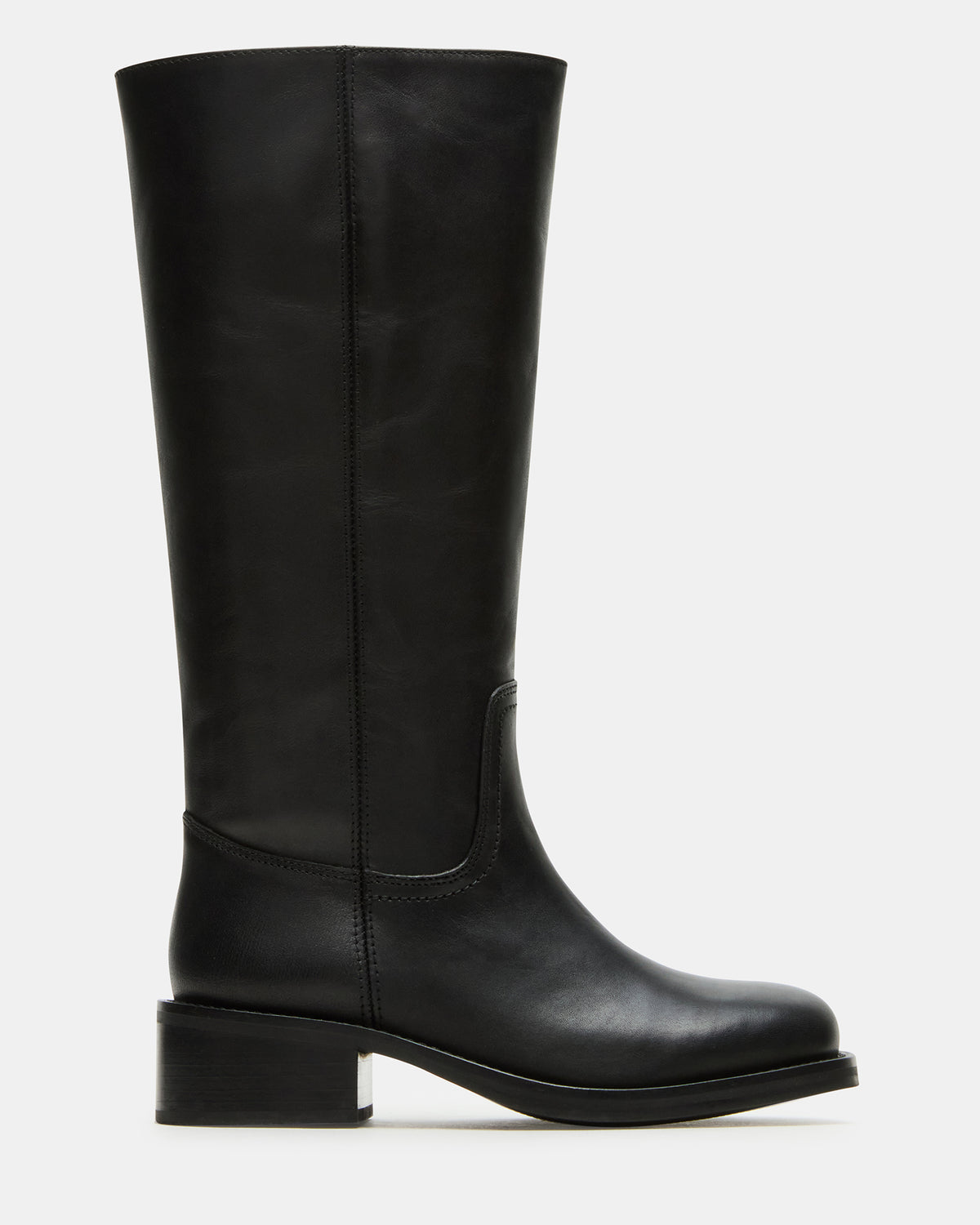 RIGGS Black Leather Wide Calf Square-Toe Women's Boot - Steve Madden
