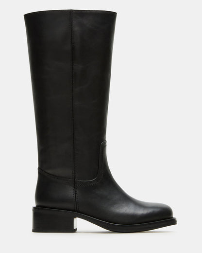 RIGGS Black Leather Wide Calf Square-Toe Women's Boot - Steve Madden