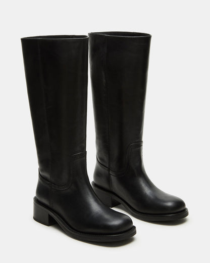 RIGGS Black Leather Wide Calf Square-Toe Women's Boot - Steve Madden
