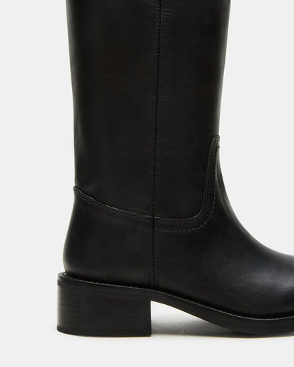 RIGGS Black Leather Wide Calf Square-Toe Women's Boot - Steve Madden