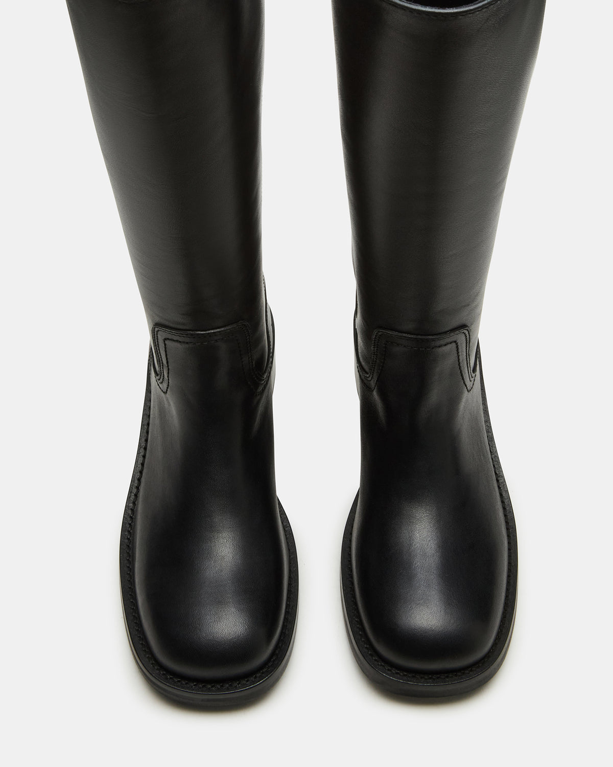 RIGGS Black Leather Wide Calf Square-Toe Women's Boot - Steve Madden