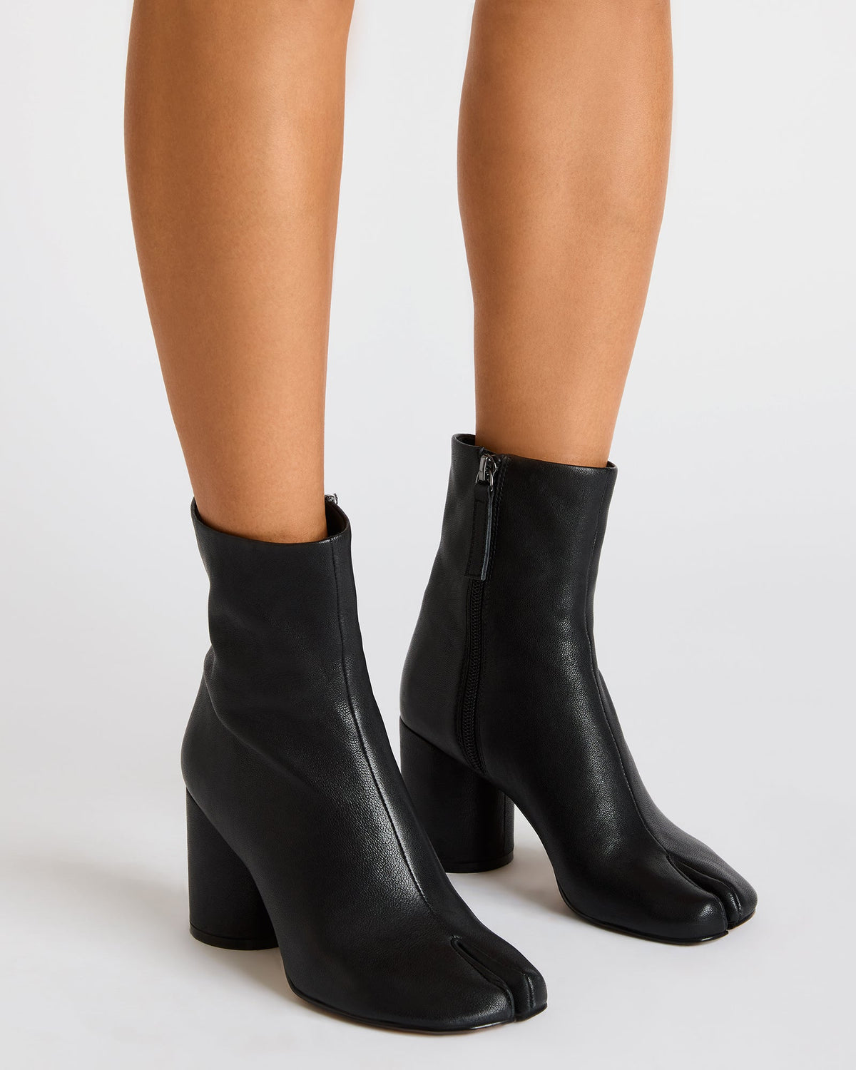 CARO Black Leather Tabi Split-Toe Block Heel Women's Ankle Boot - Steve Madden