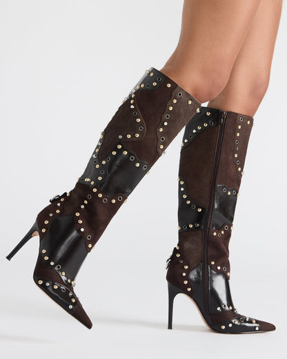 REVIVE Brown Multi Pointed-Toe Knee-High Stiletto Women's Boot - Steve Madden