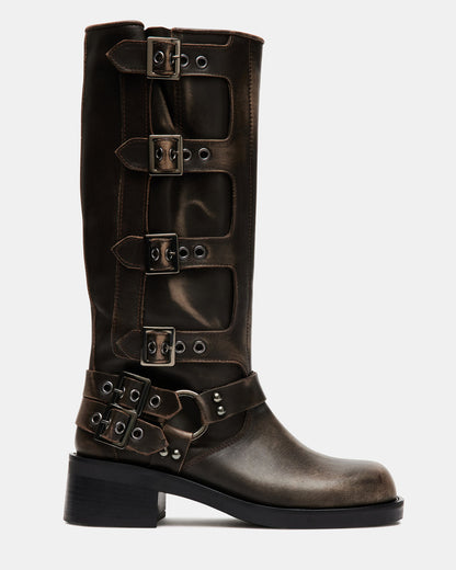 ROCKY Brown Distressed Women's Knee-High Moto Boots - Steve Madden