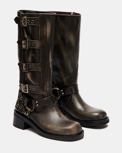 ROCKY Brown Distressed Women's Knee-High Moto Boots - Steve Madden