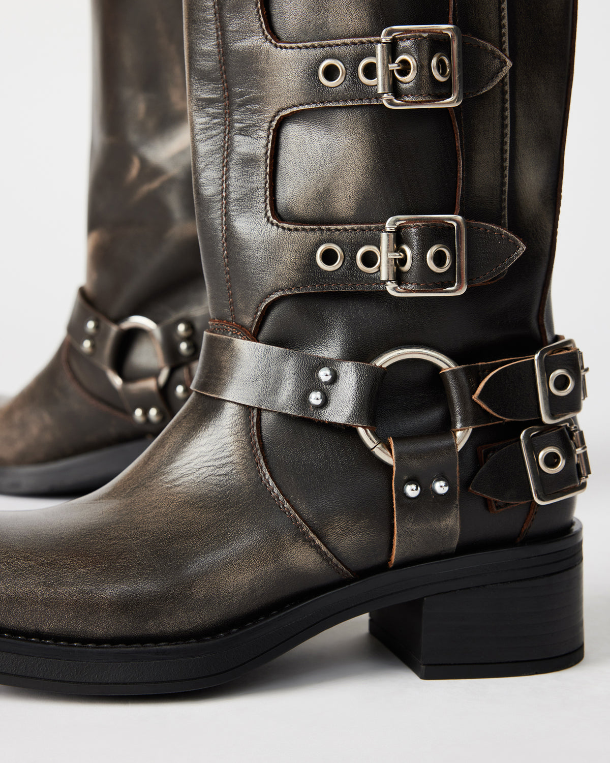 ROCKY Brown Distressed Women's Knee-High Moto Boots - Steve Madden