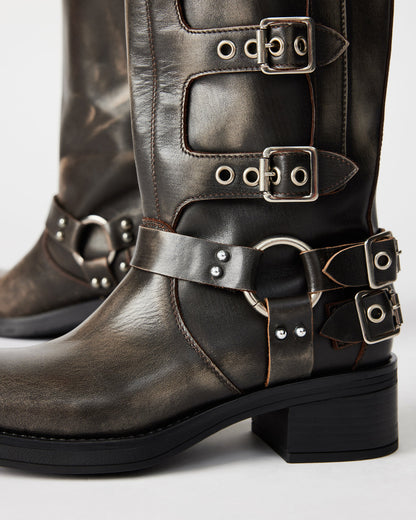 ROCKY Brown Distressed Women's Knee-High Moto Boots - Steve Madden