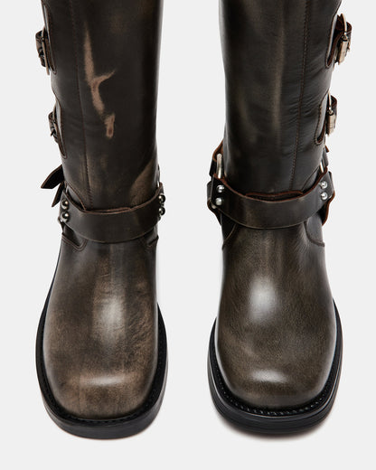 ROCKY Brown Distressed Women's Knee-High Moto Boots - Steve Madden