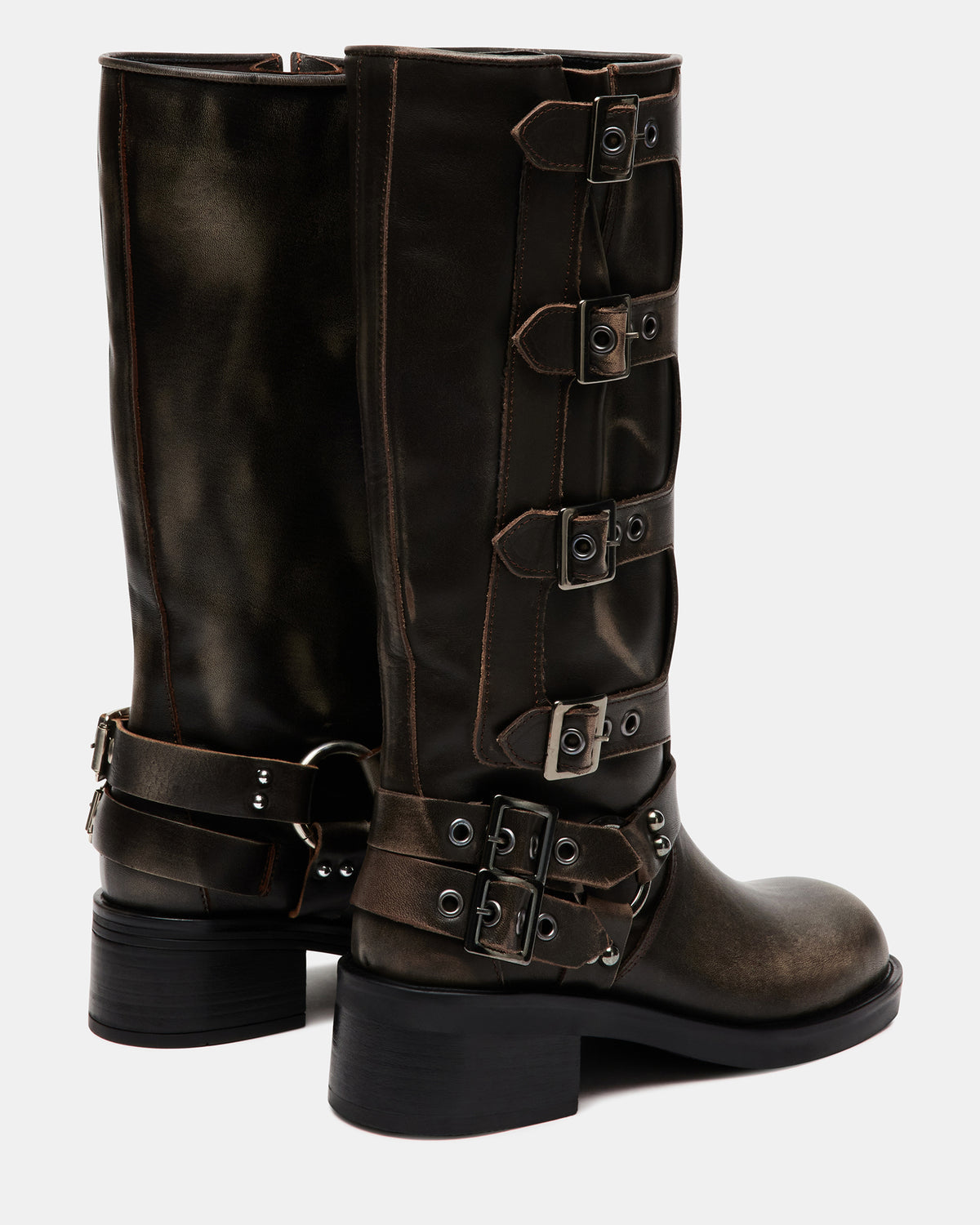 ROCKY Brown Distressed Women's Knee-High Moto Boots - Steve Madden