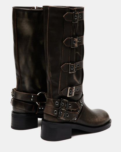 ROCKY Brown Distressed Women's Knee-High Moto Boots - Steve Madden