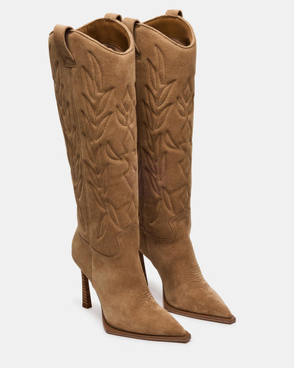 KINZEE Taupe Suede Pointed-Toe Knee-High Western Stiletto Women's Boot - Steve Madden