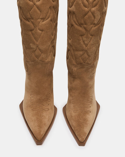 KINZEE Taupe Suede Pointed-Toe Knee-High Western Stiletto Women's Boot - Steve Madden