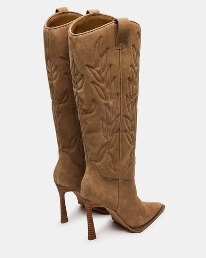 KINZEE Taupe Suede Pointed-Toe Knee-High Western Stiletto Women's Boot - Steve Madden