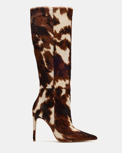 NITRO Brown Cow Print Pointed-Toe Stiletto Heel Knee-High Women's Boots - Steve Madden