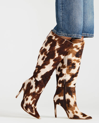 NITRO Brown Cow Print Pointed-Toe Stiletto Heel Knee-High Women's Boots - Steve Madden